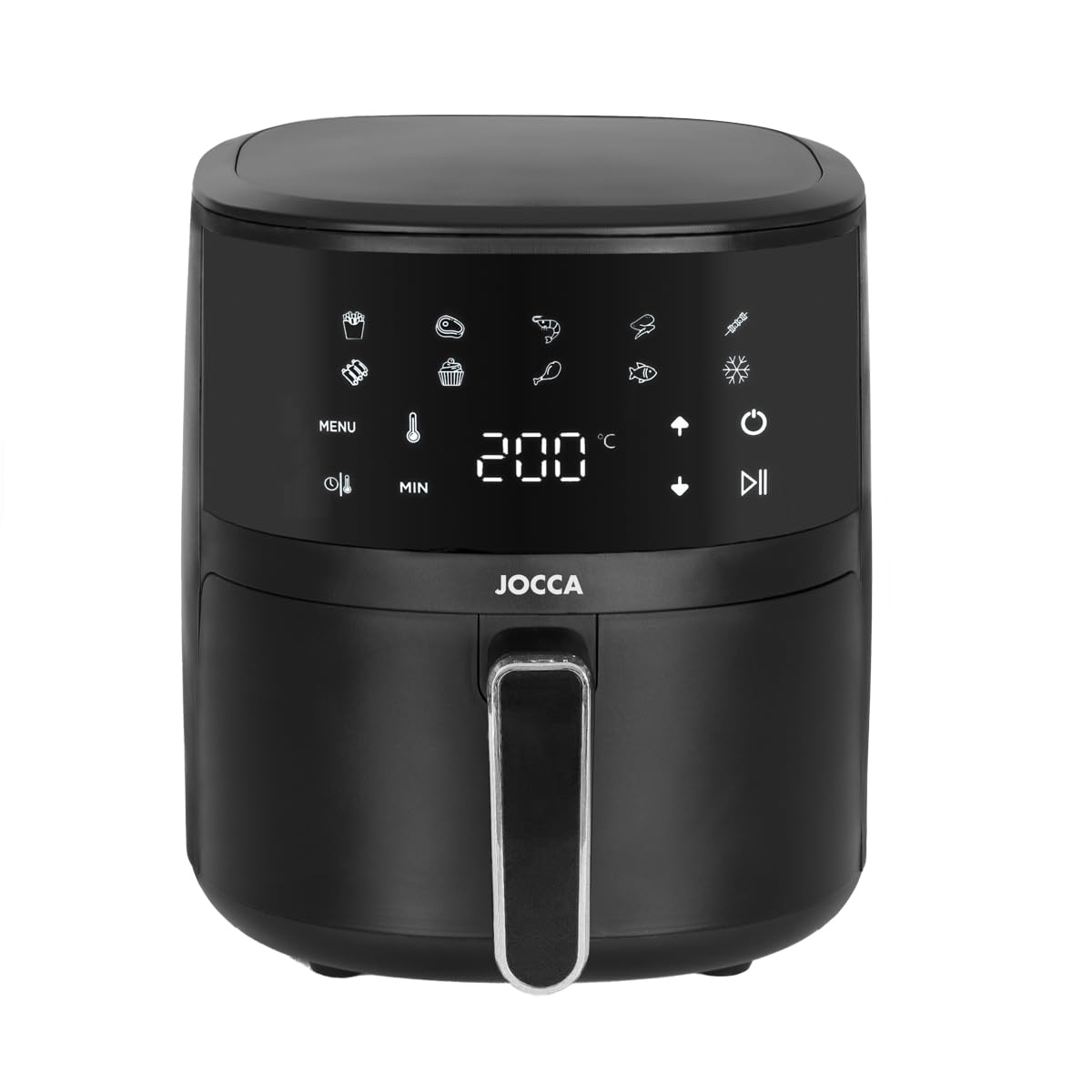Jocca Freidora de Aire Digital 4L 1400W, Air Fryer, Cocina Saludable sin Aceite, Pantalla LED Táctil, 9 Programas Automáticos, Función Descongelar, Apagado Automático