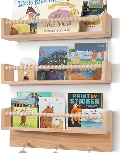 Nursery Book Shelves with Beads Set of 3,Nursery Shelves for Book...