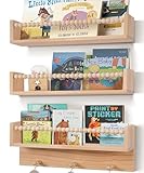 BIROLA Nursery Book Shelves with Beads Set of 3,Nursery Shelves for Bookshelf Wall,Wall Bookshelves for Kids，Bathroom Decor, Kitchen Spice Rack (Natural)