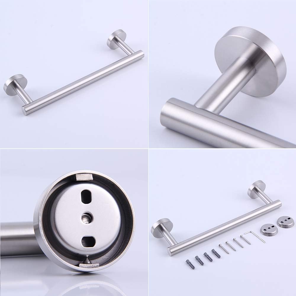 BEIGEEWY 5-Piece Bathroom Hardware Accessory Set Including 12" Towel Bar Toilet Paper Holder Robe Hook 2X Self-Adhesive Hooks SUS 304 Stainless Steel Wall Mounted, Brushed Finish - - 