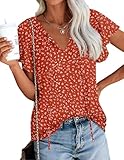 Anydoll Womens Polka Dot Red Tops Summer V Neck Short Sleeve Blouse Casual Dressy Shirts Large