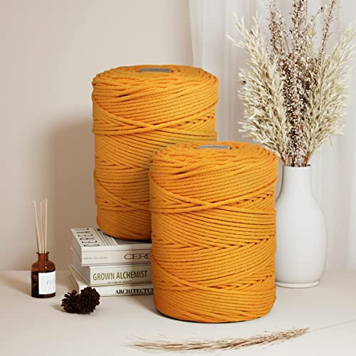 Image of Macrame Cotton Cord 5mm x 300m, ZUEXT Natural Handmade Golden Braided Cords 4 Strands Knitted Rope String for Craft Wall Hanging Weaving Tapestry Dream Catchers Hanger DIY Gift
