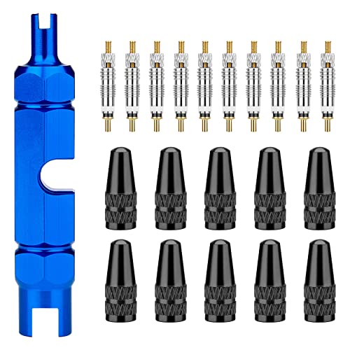 Presta Valve Core Bike Kit - 21 Pieces, Stem Removal Tool, Brass Valve Cores and Stem Caps
