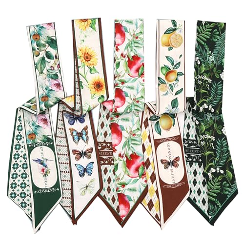 5 Pack Purse Scarf Set,Silk Ribbon Scarves for Bags Head Scarf for Handbag Handle Scarf Band Hair Neck Scarf for Women Fashion Holiday Gifts Wrapping,62
