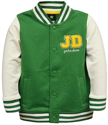 John Deere Green Cream Snap Front Letter Jacket Stripe Ribbing Sizes 2T 3T 4T