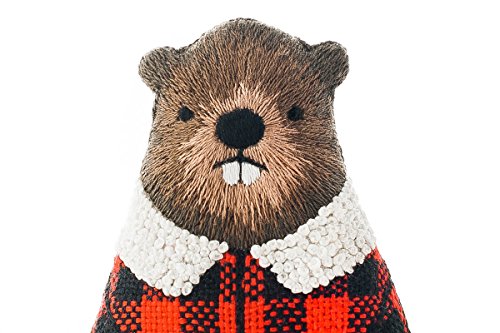 Image of Kiriki Press DIY Embroidery Doll Kit - Skill Level 3 - Beginner to Advanced Embroidery Kits for Adults Teens (3 Skill Levels) Animal Embroidery Kit - Screen Printed Pattern (Beaver - Level 3)