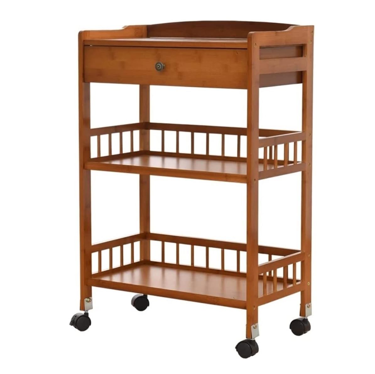 Carrello da cucina in bambù a 3 ripiani con ruote rimovibili, versatile carrello da portata e ripiano per sala da pranzo, soggiorno o cucina, marrone elegante
