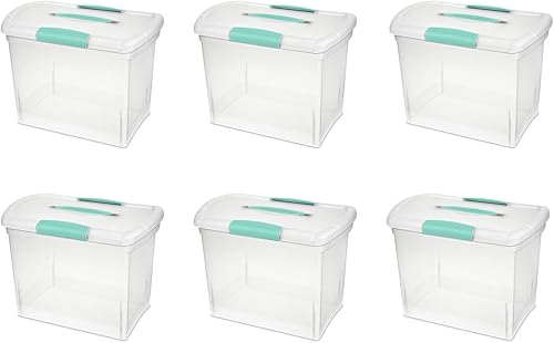 Sterilite 18768606 - Exhibiciones grandes de anidación, transparente con mango de acuario azul y pestillos, paquete de 6