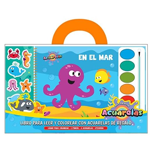 En el mar. Libros para leer y colorear con acuarelas.