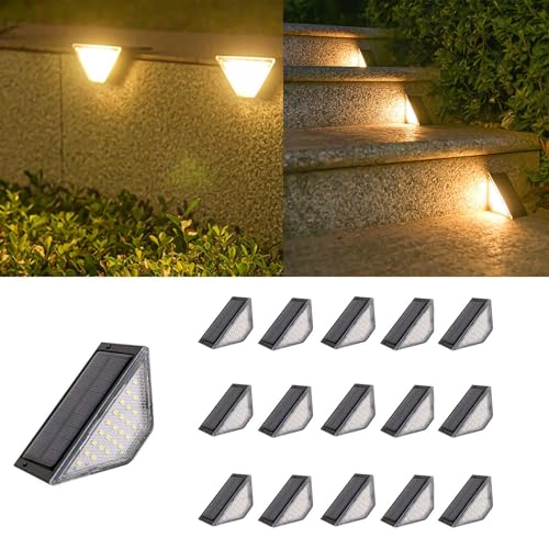 ASLIDECOR Solar Step Lights Outdoor 16 Pack,Warm White Solar Deck Light Waterproof LED Solar Fence Lighting Decor for Stair Patio Front Porch Balcony Wall Garden and Back Yard