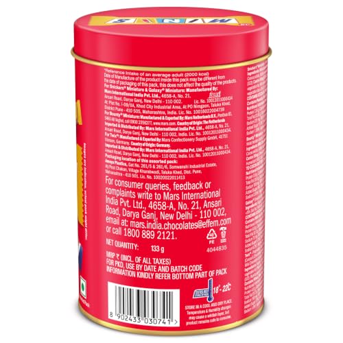Image of Snickers Mixed Minis Rakhi Chocolate Gift Tin, Assorted Chocolate Gift Box for Raksha Bandhan with Snickers, Galaxy, Twix & Bounty, 133g