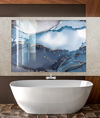 Myphotostation Tempered Glass Splashback 23.5Wx12H''Dark Blue Abstract Backsplash Design Cooker Wall Backsplash Panel Glass Splashback for Kitchen Panel Design Blue Splashback Stove Wall Protector
