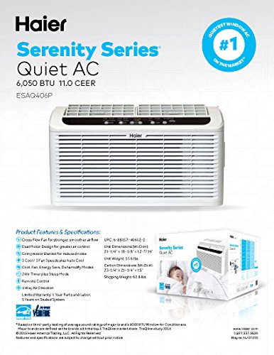 Haier ESAQ406P Serenity Series 6050 BTU 115V Window Air Conditioner with LED Remote Control - Thumbnail 7
