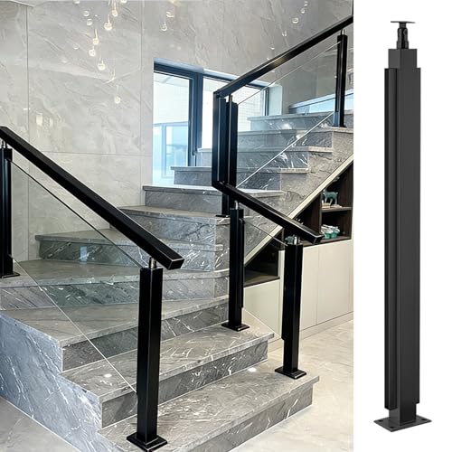 Poste esquinero de acero negro de 105cm resistente para barandillas de vidrio sin marco
