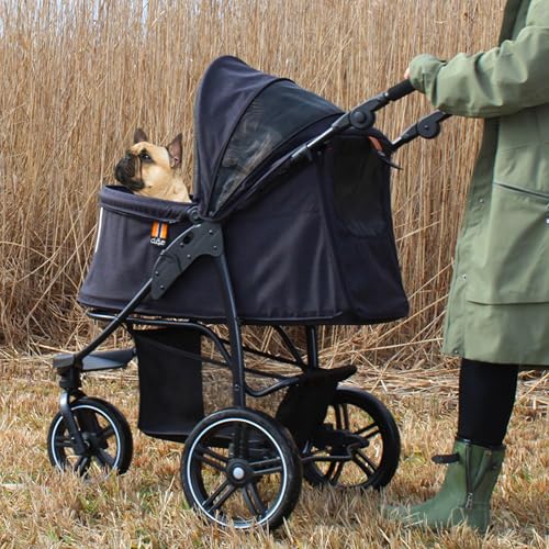 MY DUQUE COOPER - Hundewagen & Haustier Buggy bis 32 kg mit Ablagekorb für Einkäufe, einfach faltbar, 3-Fach höhenverstellbar, Soft Touch Griffe, reflektierend und im modernes Design - Schwarz