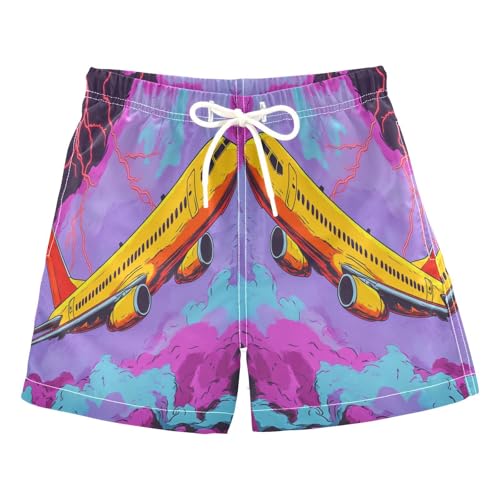 Jucciaco Boys Swim Trunk Quick Dry Beach Board Shorts Airplane Lightning Flying Swimwear for Kids Multicolor