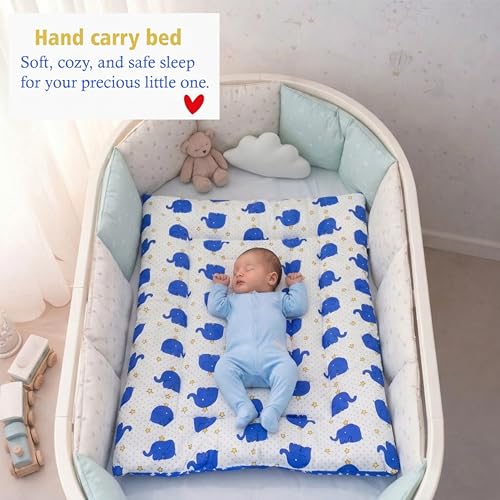 Image of Fareto Combo of Baby Nest | Net with Bed | Carry Bag | 4 Pcs Bedding Set(0-6 Months) (Fullset Nest) (Ele Blue)