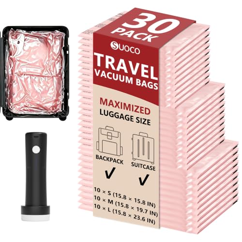 Image of Travel Vacuum Bags for Clothing with Cordless Pump 30 Combo, Pink