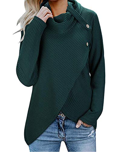Karlywindow Womens Sweaters Cowl Neck Chunky Buttons Wrap Knitted Pullover Sweater (XX-Large, Green)