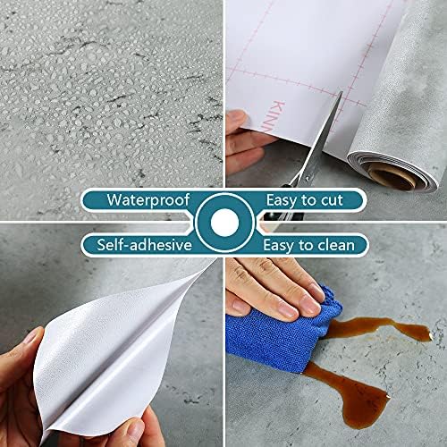 VEELIKE Self Adhesive Grey Cement Wallpaper Waterproof for Living Room Kitchen Contact Paper Countertops Cupboard Cabinet Worktop Vinyl Covering Sticky Back Plastic Roll Removable 40cm x 300cm