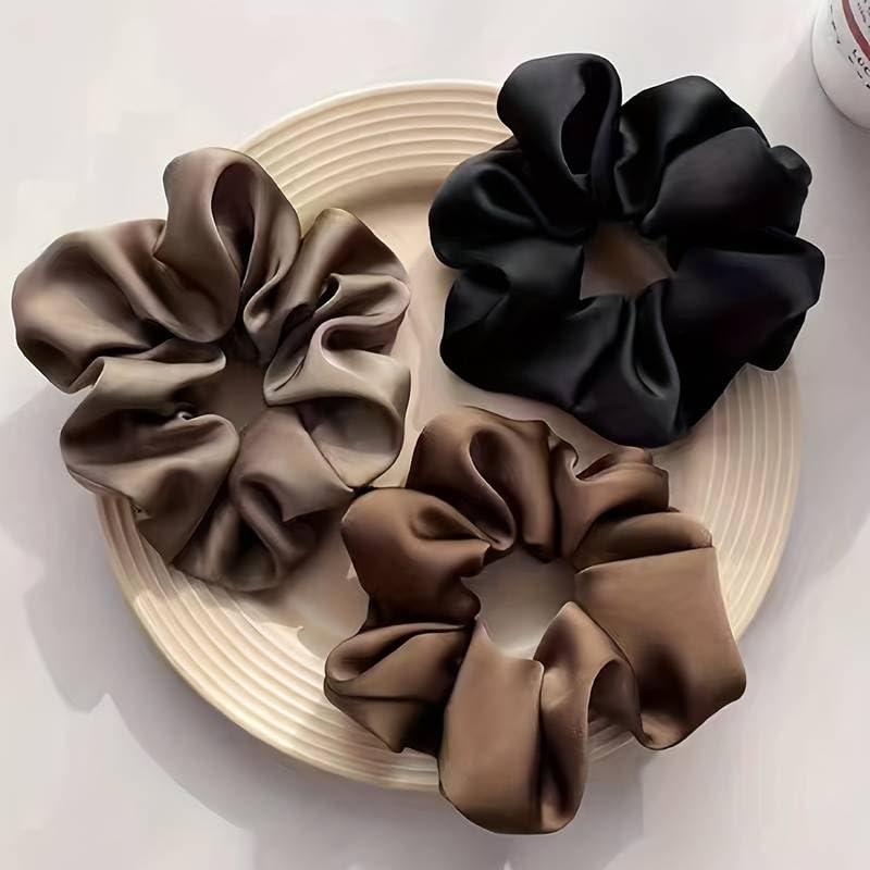 2 BLACK Hair CLAW CLIPS & 3 SATIN Hair SCRUNCHIES HAIR TIES, Ponytail HAIR BOBBLES, Hair BANDS - Image 2