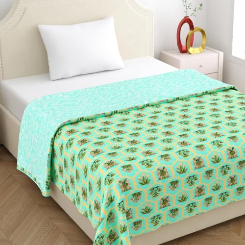 Image of Home Ecstasy 100% Cotton Mulmul Reversible Dohar for Single Bed 210 GSM (56 x 88 inches), Green