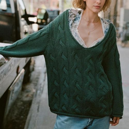Image of Womens Oversized Off The Shoulder Sweaters Chunky Knit Wide V-Neck Tops Casual Slouchy Pullover Fall Outfits