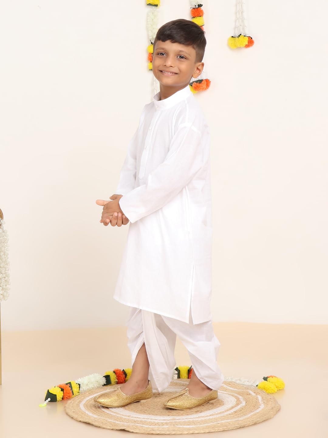 Baba & Baby Boy's Cotton Solid White Kurta Dhoti Set (White Dhoti, 6-12Months) - Image 4 thumbnail