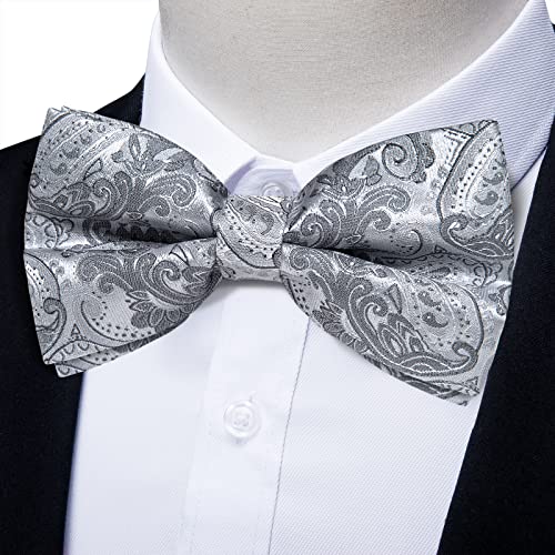 Image of DiBanGu Paisley Pre-Tied Bow Ties for Men Silk Adjustable Bowtie and Pocket Square Cufflinks for Wedding Party