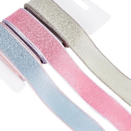 CRASPIRE 3 Rolls Wired Edge Ribbon 1inch Pink Blue Green Mesh Burlap Peep Ribbons Fabric Wedding for Christmas Valentine's Day Easter Holiday Box Wrapping Wreath Bowknot Home Decor DIY Craft