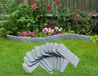IEVEY 20 PCS Stone-Like Lawn Edging(5 Meter), Plastic Garden Edging, Garden Borders Edging, Freely Combinable Flower Bed Edging