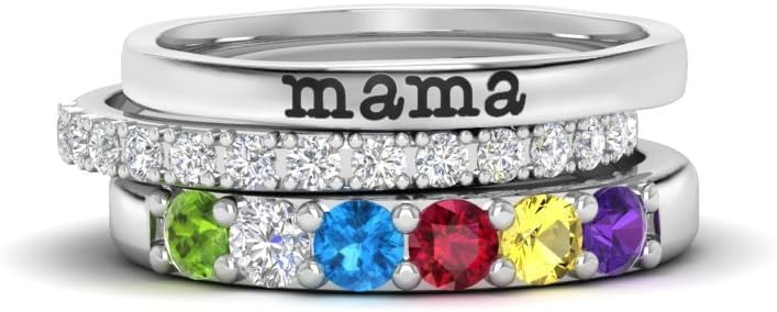 Custom Birthstone Stackable Rings for Women Personalized Mom Ring Dainty Multiple Name Ring Mother's Day Christmas Birthday Jewelry Gifts for Grandma Wife