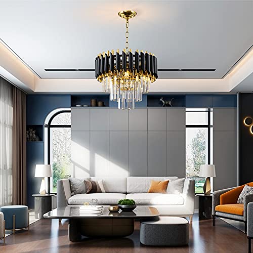 Wabon Modern Luxury Crystal Chandelier, Round Raindrop Crystal Hanging Ceiling Light, 4-Lights Pendant Lights Fixture For Dining Room, Living Room, Kitchen Island, Bedroom, D15.74'' #TOP1