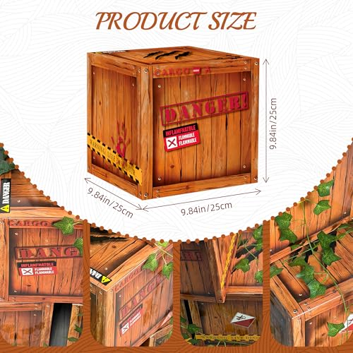 Dormirpilow 6 Pcs Dinosaur Table Centerpieces with 3 Artificial Greenery Strands, 10x10x10 Inch Prehistoric Theme Box Set for Dino Birthday Party Supplies,Rustic Wood Crate Backdrop Photo Props
