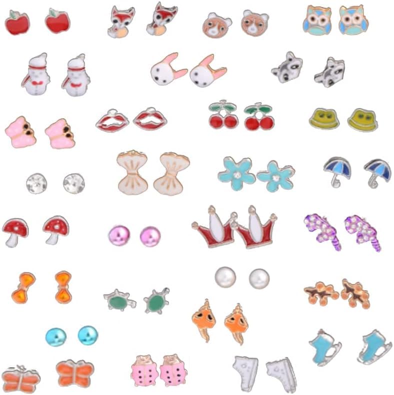 TOFBS 30 Pares Pendientes Infantiles Animales Coloridos Aretes Pequeños Hipoalergénicos Joyería Decorativa Variada
