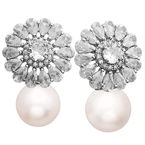 Pearl Dangle Drop Earrings for Wedding Brides Bridesmaids,Cubic Zirconia Pearl Drop Earrings for Women Prom Jewelry Gifts