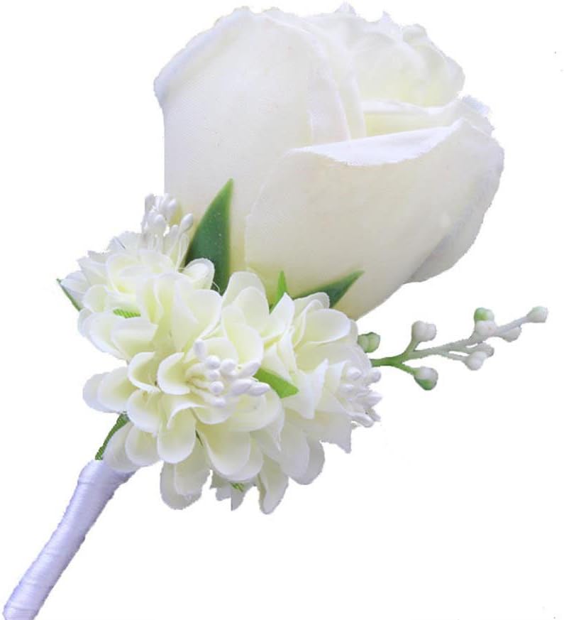 Boutonniere Buttonholes Groom Groomsman Best Man Rose Wedding Flowers Accessories Prom Suit Decoration Ivory