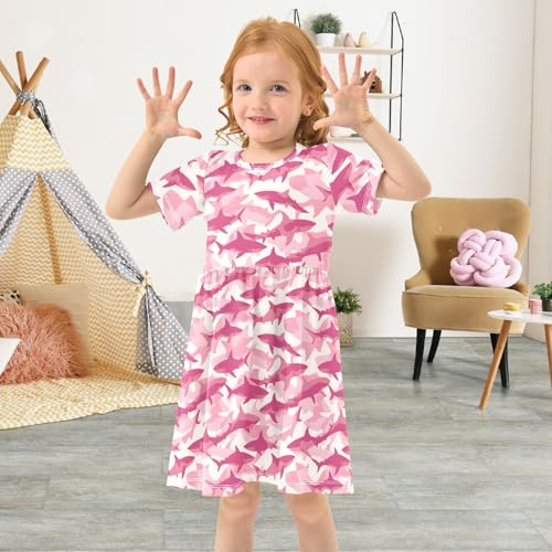 Pink Shark Pattern Summer Girls Short Sleeve Dress Casual Dresses Beach Sundress for 2-8 Years4
