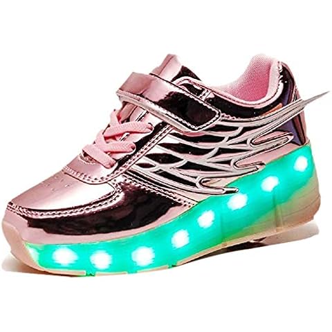 7 Colors Changing Upgraded LED Strip Wheel Roller Skate Shoes with Angel Wings USB Rechargeable Retractable Technical Skateboarding Sport Outdoor Cross Trainers Vibration Illuminate Gymnastic Sneaker Cover