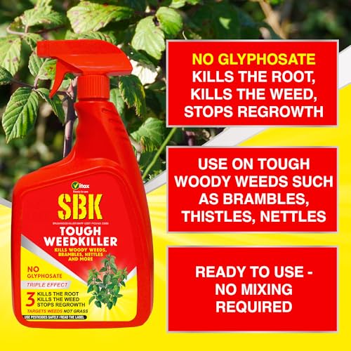 Vitax SBK Brushwood Killer Tough Weedkiller, Suitable For brambles, nettles, dock, woody weeds, hardwood & tree stumps, Targets weeds not grass, Ready To Use - 1L - Image 4
