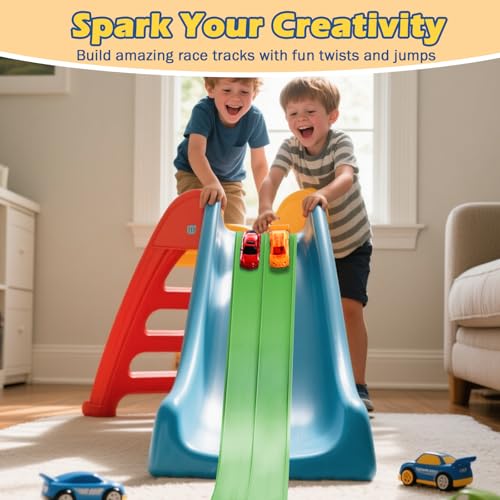 Image of Upgrade Flexible Race Track Flex Tracks for Kids 3+, 15Ft Flexible Car Track Race Car Track Compatible with Diecast 1 /64th Cars, Roll Up Race Ramp Toy with Strong Suction Cups