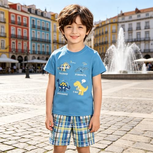 Image of Boy Shorts Sets Dinosaur Animal Print Shirt Summer Outfits Set 2pcs Casual Clothes