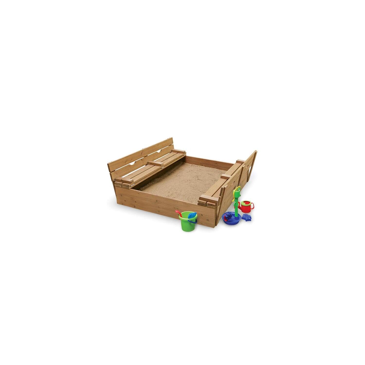 HomeStock Island Oasis Covered Convertible Cedar Sandbox with Two Bench Seats, Durable and Versatile Design for Outdoor Play, Weather-Proof and Eco-Friendly
