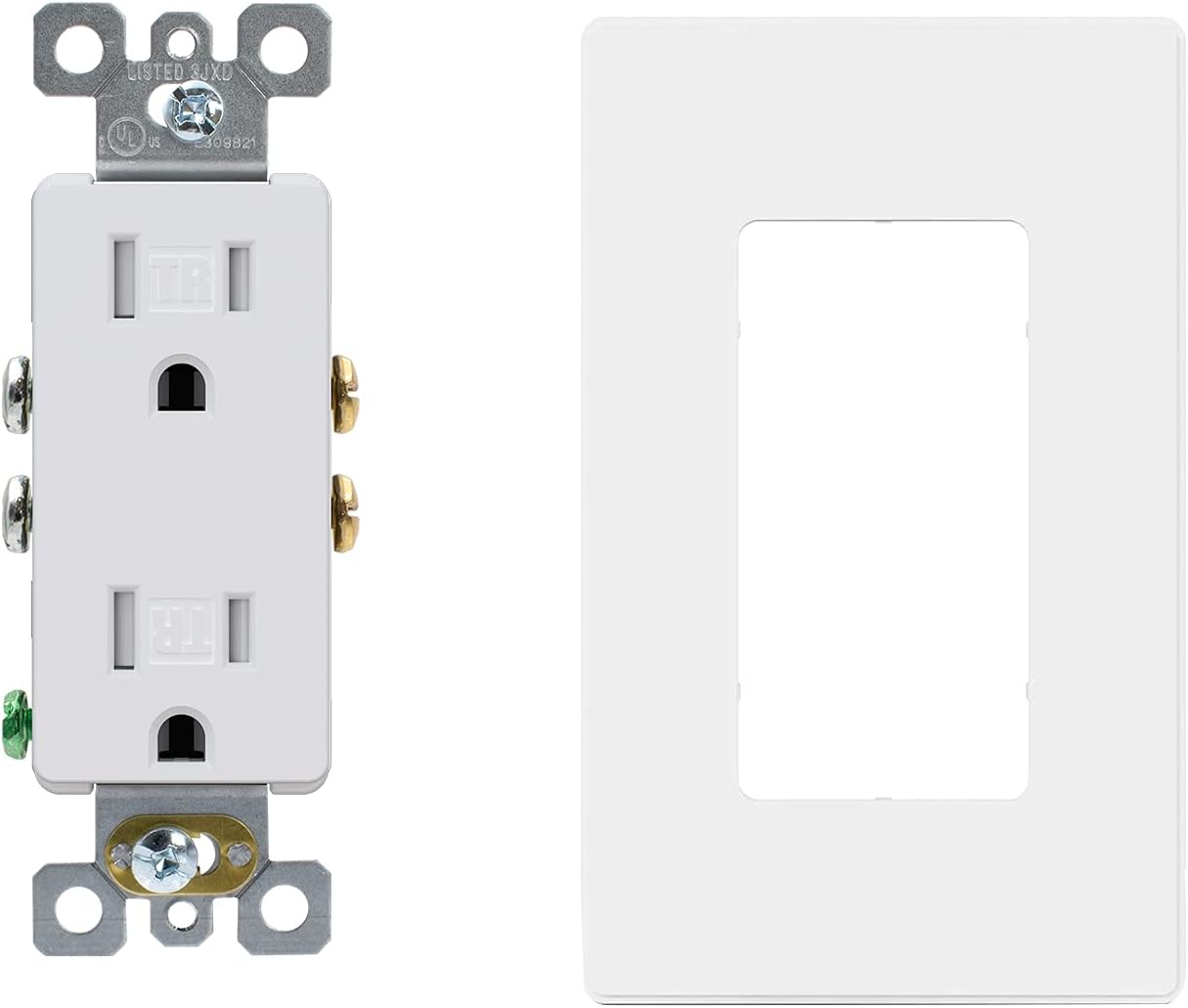 ELEGRP Tamper-Resistant Decorator Receptacle with 1-Gang Screwless Decorative Wall Plate in Matte White (10 Pack)