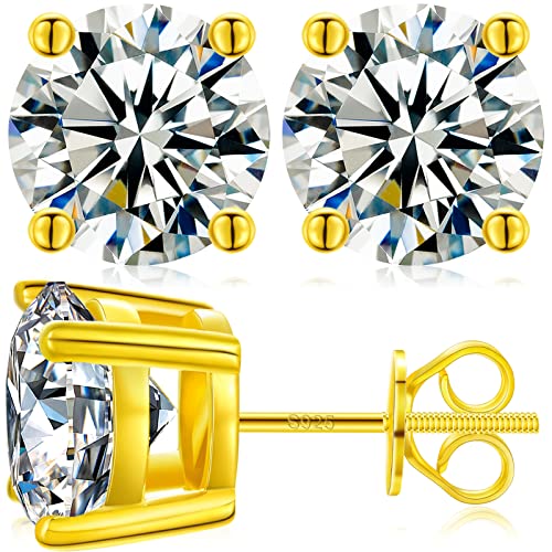 Moissanite Stud Earrings Screw Back 1.2Ct 5.5Mm 18K White Yellow Gold Plated S925 Sterling Silver Round Cut D Color Vvs1 Clarity Lab Created Moissanite Diamond Stud Earrings For Women Girls Men #TOP5