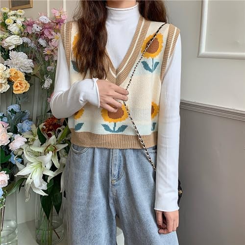 Image of jinghuiyue Women's Sleeveless Sweater Vest Halloween Skull Printed Knit Vest V Neck Crop Pullover Knitwear Tank Tops