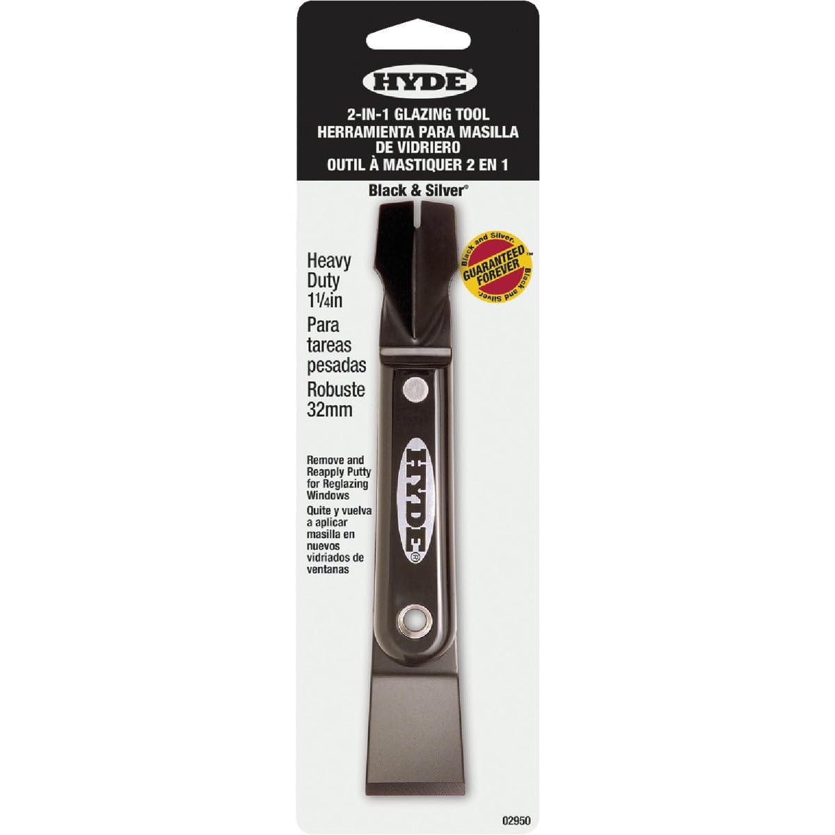 Hyde Tools 02950 1.25 in. Black & Silver 2 in 1 Glazing Tool
