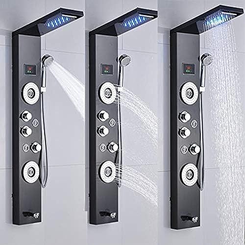 Columna de ducha con panel para pared con ducha de mano y cabezal LED, sistema de ducha para baño miniatura 4