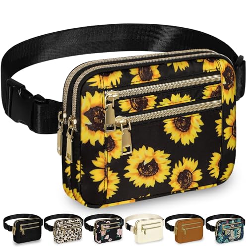 Image of Fanny Packs for Women 4 Zip Pocket Crossbody Belt Bag Waist Bags | Waterproof, Fashion Waist Pack, Crossbody Bags for Women, with Adjustable Strap, for Workout,Running,Traveling(Sunflower,L)