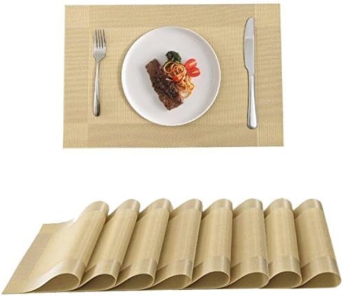 Akway Placemats Set of 8 Washable Table Mats Cup Mat Heat/Stain Resistant Place Mats for Dining Table, Yellow CD1-YW-8